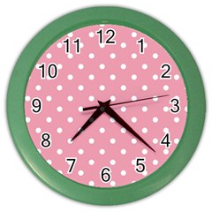 Pink Polka Dot Background Color Wall Clocks by Modern2018