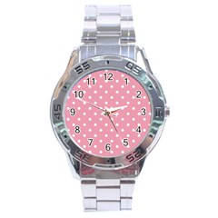 Pink Polka Dot Background Stainless Steel Analogue Watch by Modern2018