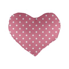 Pink Polka Dot Background Standard 16  Premium Heart Shape Cushions by Modern2018