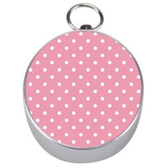 Pink Polka Dot Background Silver Compasses by Modern2018