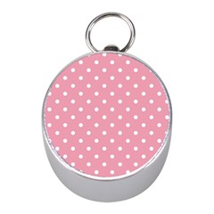 Pink Polka Dot Background Mini Silver Compasses by Modern2018