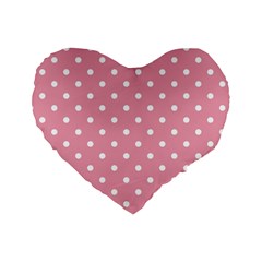 Pink Polka Dot Background Standard 16  Premium Flano Heart Shape Cushions by Modern2018