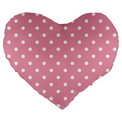 Pink Polka Dot Background Large 19  Premium Flano Heart Shape Cushions by Modern2018