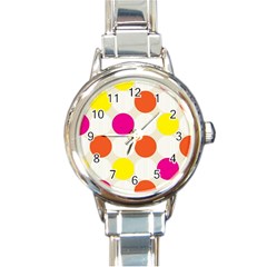 Polka Dots Background Colorful Round Italian Charm Watch by Modern2018