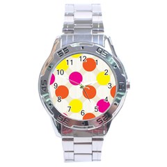 Polka Dots Background Colorful Stainless Steel Analogue Watch