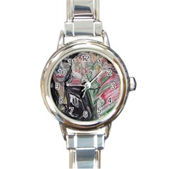 Lady With Lillies Round Italian Charm Watch by bestdesignintheworld