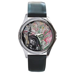 Lady With Lillies Round Metal Watch by bestdesignintheworld