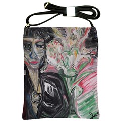 Lady With Lillies Shoulder Sling Bags by bestdesignintheworld