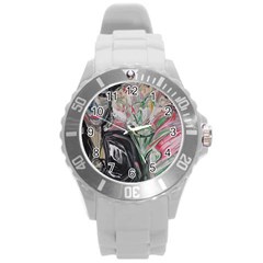 Lady With Lillies Round Plastic Sport Watch (l) by bestdesignintheworld