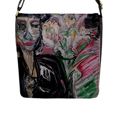 Lady With Lillies Flap Messenger Bag (l)  by bestdesignintheworld