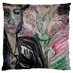 Lady With Lillies Large Flano Cushion Case (two Sides)