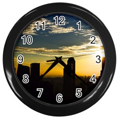 Skyline Sunset Buildings Cityscape Wall Clocks (black) by Simbadda