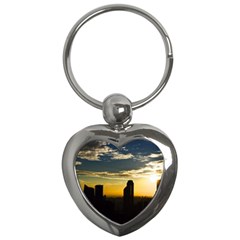 Skyline Sunset Buildings Cityscape Key Chains (heart)  by Simbadda