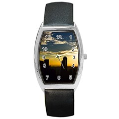 Skyline Sunset Buildings Cityscape Barrel Style Metal Watch by Simbadda