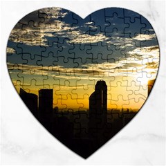 Skyline Sunset Buildings Cityscape Jigsaw Puzzle (heart) by Simbadda