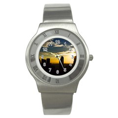 Skyline Sunset Buildings Cityscape Stainless Steel Watch by Simbadda