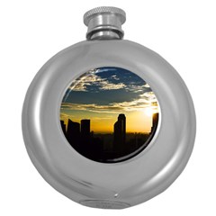 Skyline Sunset Buildings Cityscape Round Hip Flask (5 Oz) by Simbadda