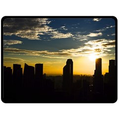 Skyline Sunset Buildings Cityscape Fleece Blanket (large)  by Simbadda