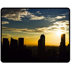 Skyline Sunset Buildings Cityscape Fleece Blanket (medium)  by Simbadda