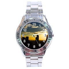 Skyline Sunset Buildings Cityscape Stainless Steel Analogue Watch by Simbadda