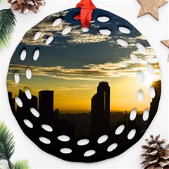 Skyline Sunset Buildings Cityscape Round Filigree Ornament (two Sides) by Simbadda