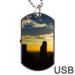 Skyline Sunset Buildings Cityscape Dog Tag Usb Flash (one Side) by Simbadda