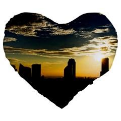 Skyline Sunset Buildings Cityscape Large 19  Premium Flano Heart Shape Cushions by Simbadda