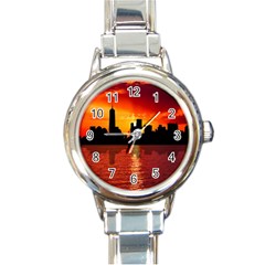 Skyline New York City Sunset Dusk Round Italian Charm Watch