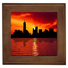 Skyline New York City Sunset Dusk Framed Tiles