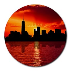 Skyline New York City Sunset Dusk Round Mousepads by Simbadda