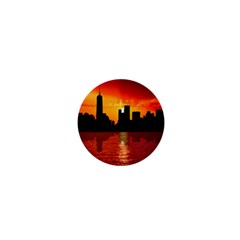 Skyline New York City Sunset Dusk 1  Mini Buttons by Simbadda