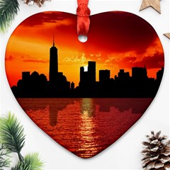 Skyline New York City Sunset Dusk Ornament (heart) by Simbadda