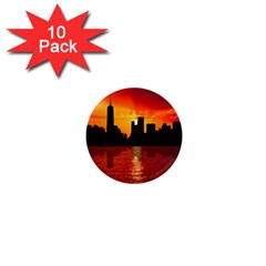 Skyline New York City Sunset Dusk 1  Mini Magnet (10 Pack)  by Simbadda