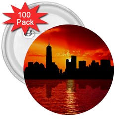 Skyline New York City Sunset Dusk 3  Buttons (100 pack) 