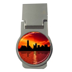 Skyline New York City Sunset Dusk Money Clips (round)  by Simbadda