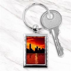 Skyline New York City Sunset Dusk Key Chains (rectangle)  by Simbadda