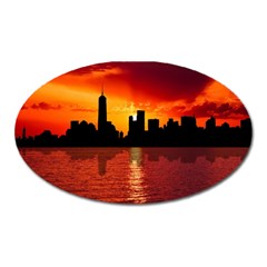 Skyline New York City Sunset Dusk Oval Magnet by Simbadda