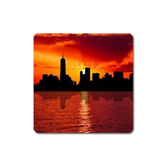 Skyline New York City Sunset Dusk Square Magnet