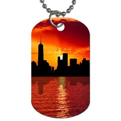 Skyline New York City Sunset Dusk Dog Tag (one Side) by Simbadda