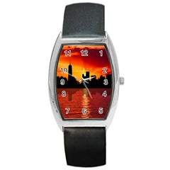 Skyline New York City Sunset Dusk Barrel Style Metal Watch by Simbadda