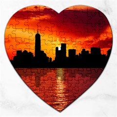 Skyline New York City Sunset Dusk Jigsaw Puzzle (Heart)