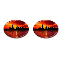 Skyline New York City Sunset Dusk Cufflinks (oval) by Simbadda