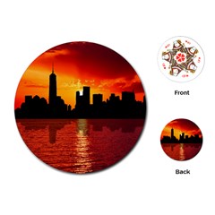 Skyline New York City Sunset Dusk Playing Cards (Round) 