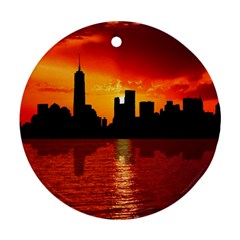 Skyline New York City Sunset Dusk Round Ornament (two Sides) by Simbadda