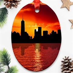 Skyline New York City Sunset Dusk Oval Ornament (two Sides) by Simbadda