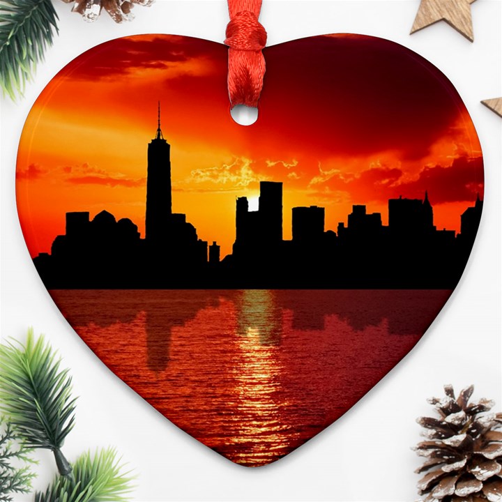 Skyline New York City Sunset Dusk Heart Ornament (Two Sides)