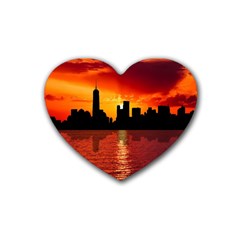 Skyline New York City Sunset Dusk Rubber Coaster (Heart) 