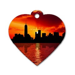 Skyline New York City Sunset Dusk Dog Tag Heart (One Side)