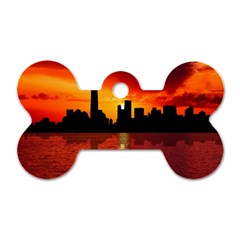 Skyline New York City Sunset Dusk Dog Tag Bone (one Side) by Simbadda