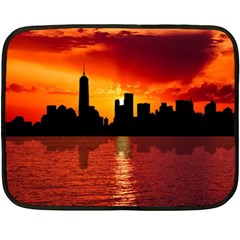 Skyline New York City Sunset Dusk Fleece Blanket (mini) by Simbadda